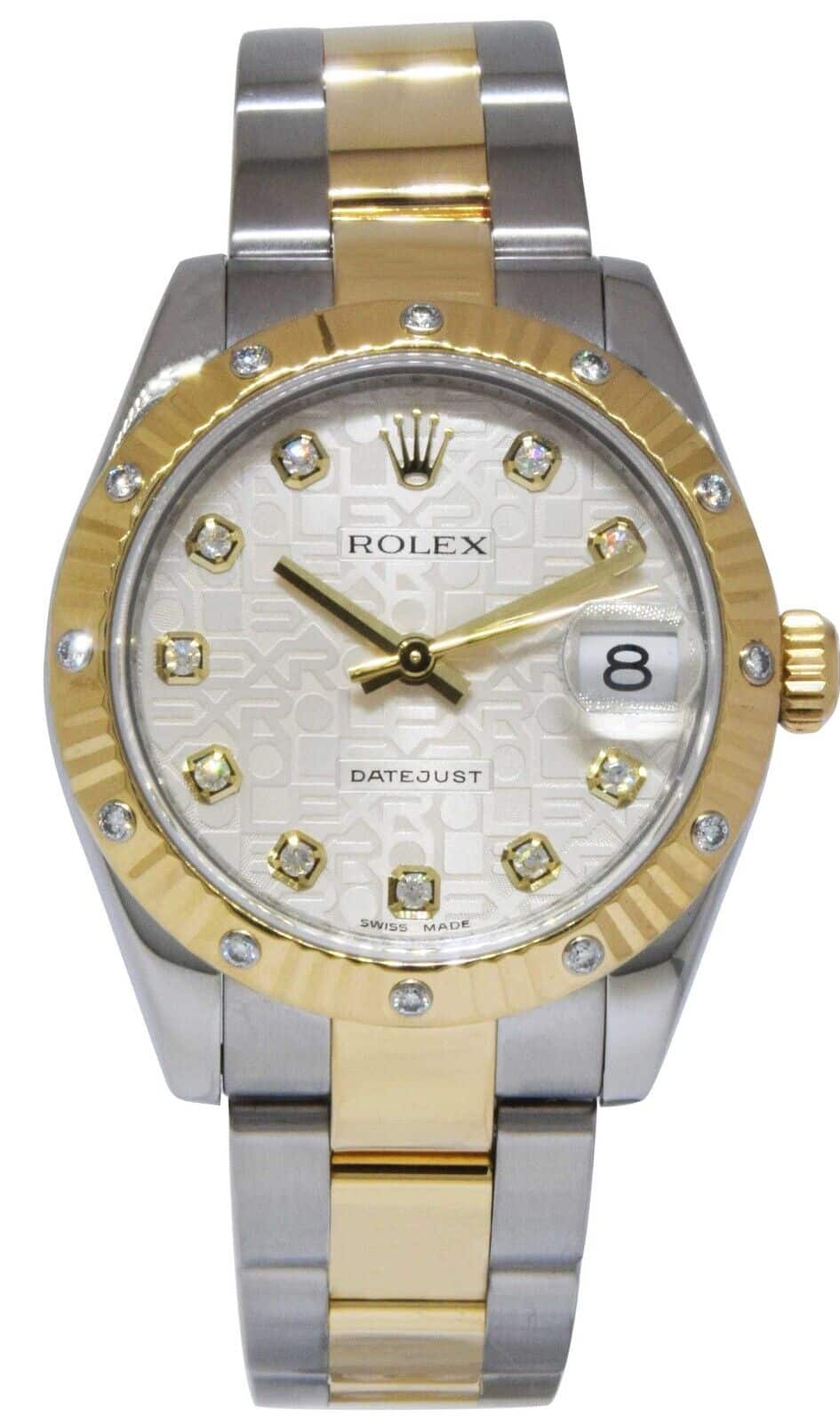 Rolex Datejust 18k Yellow Gold Steel Diamond Jubilee Dial 31mm