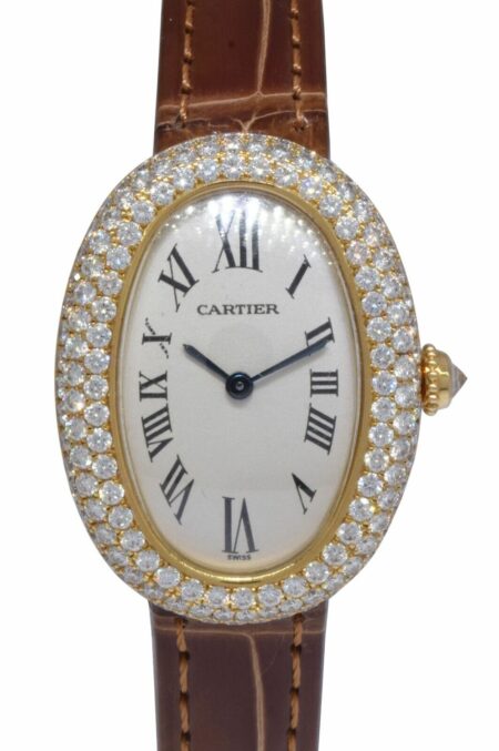 Cartier Baignoire Mini 18k Yellow Gold & Diamond Ivory Dial Ladies Watch 1954