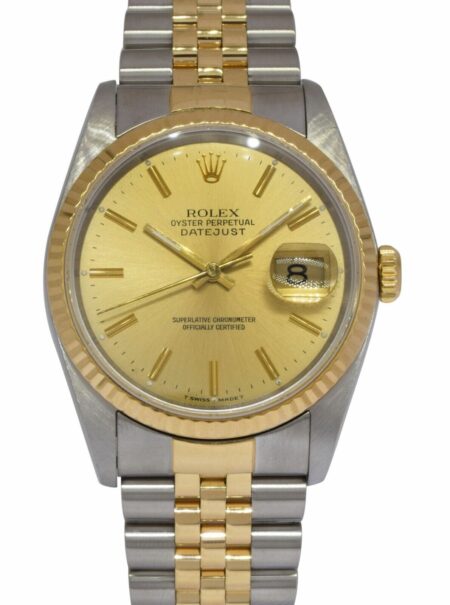 Rolex Datejust 18k Yellow Gold/Steel Champagne Dial Mens 36mm Watch L 16233