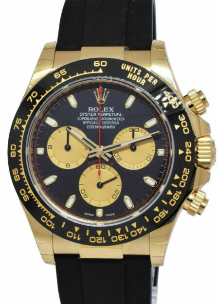 NOS Rolex Daytona 18k Yellow Gold Black Dial Oysterflex Watch '21 B/P 116518
