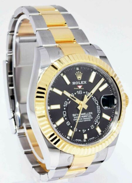 NOS Rolex Sky-Dweller Black Dial 18k Gold & Steel 42mm Watch B/P '21 326933