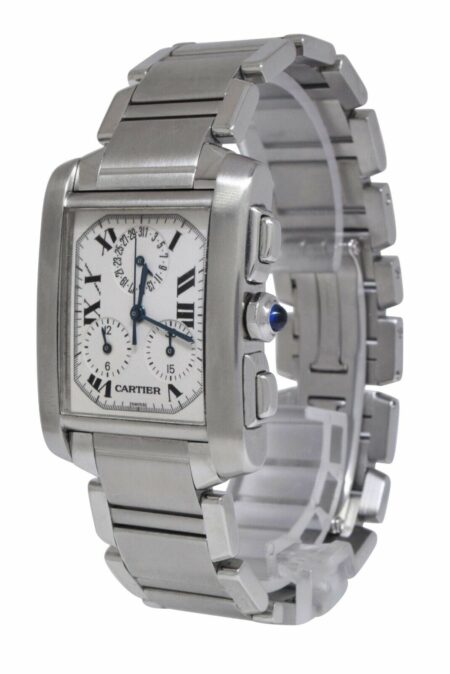 Cartier Tank Francaise Chronoflex Chronograph Steel Watch +Papers W51001Q3 2303