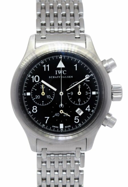 IWC Pilot Chronograph 3741 Steel Black Dial Mens 36mm Mecaquartz Watch IW3741-02