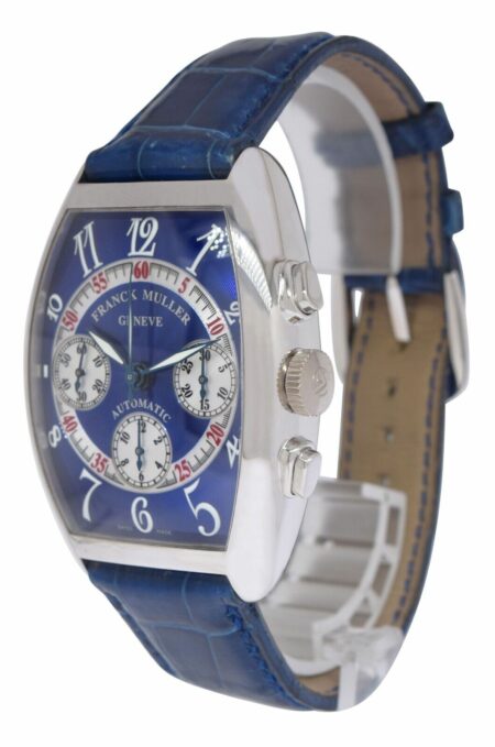 Franck Muller Cintree Curvex Chronograph 18k White Gold Blue Mens Watch 7850 CC