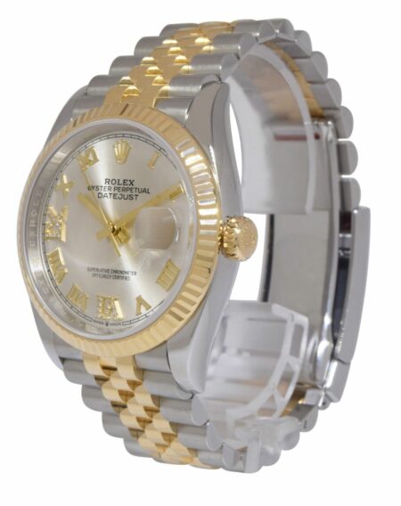 Rolex Datejust 36 18k Yellow Gold/Steel Silver Diamond 6-9 Dial Watch 126233