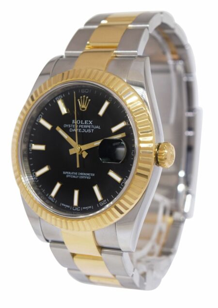 Rolex Datejust 41 18k Yellow Gold/Steel Black Dial Oyster Watch +Card '17 126333