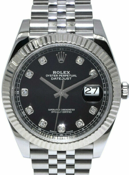 Rolex Datejust 41 Steel & 18k WG Black Diamond Dial Fluted Watch 126334