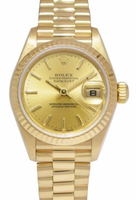 Rolex Datejust President 18k Yellow Gold Champagne Ladies 26mm Watch K 79178
