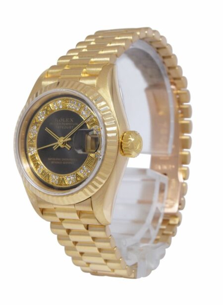 Rolex Datejust President 18k Yellow Gold Gray/Myriad Diamond 26mm Watch A 79178