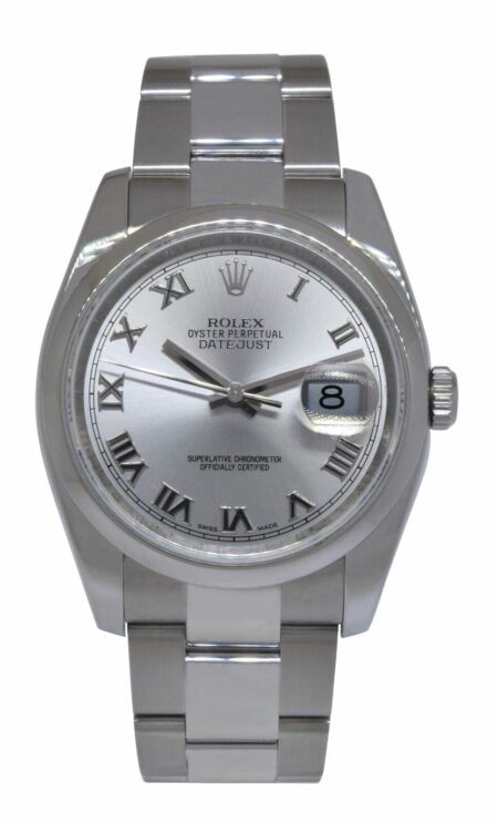 Rolex Datejust Steel Rhodium Roman Dial Mens 36mm Oyster Watch V 116200