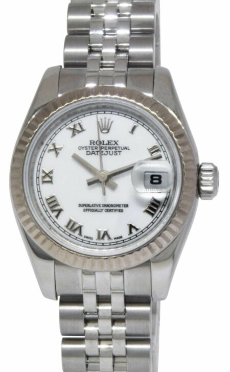 Rolex Datejust Steel/18k Gold Bezel White Dial Ladies 26mm Watch B/P M 179174