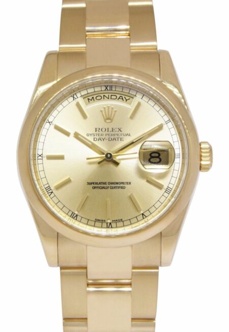 Rolex Day-Date 18k Yellow Gold Mens 36mm Oyster Watch +Papers P 118208