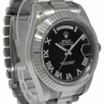 Rolex Day-Date II President 18k White Gold Black Roman 41mm Watch B/P '13 218239