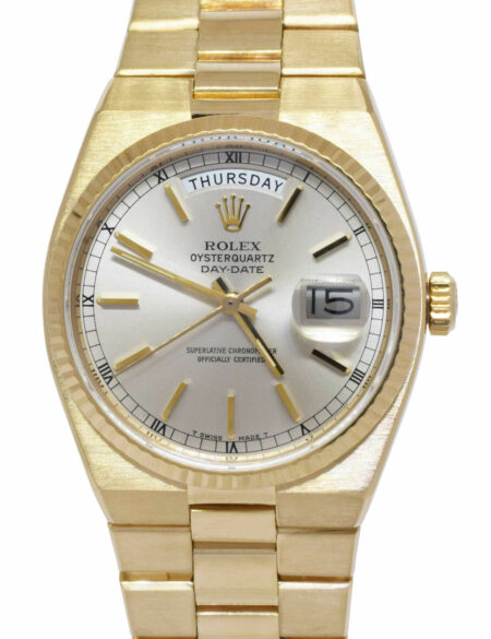 Rolex Day-Date Oysterquartz President 18k Yellow Gold Silver Mens Watch 19018