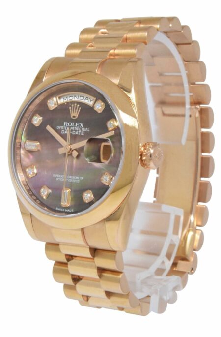 Rolex Day-Date President 18k Rose Gold Black MOP Diamond 36mm Watch B/P M 118205