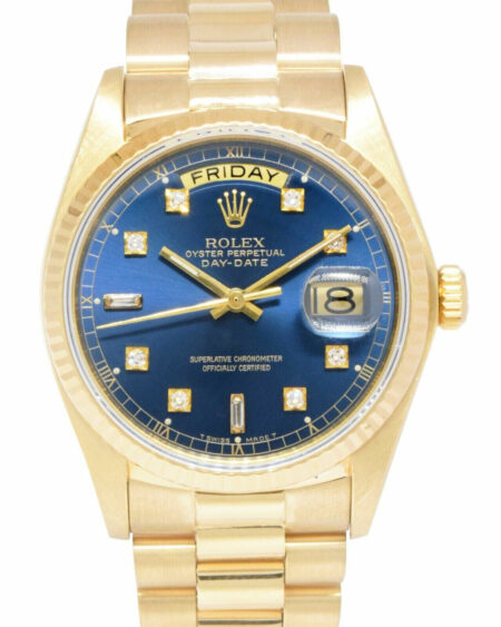 Rolex Day-Date President 18k Yellow Gold Blue Diamond Dial 36mm Watch '79 18038