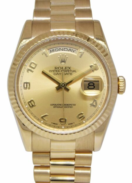 Rolex Day-Date President 18k Yellow Gold Champagne Dial Mens 36mm Watch Z 118238