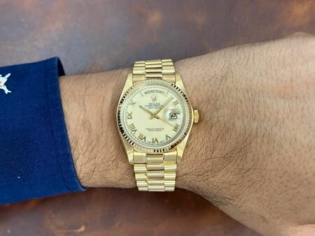 Rolex Day-Date President 18k Yellow Gold Ivory Roman Dial 36mm Watch '79 18038