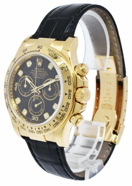 Rolex Daytona Chronograph 18k Yellow Gold Black Diamond Dial Watch B/P Z 116518