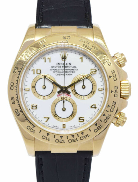Rolex Daytona Chronograph 18k Yellow Gold White Arabic 40mm Watch B/P P 116518