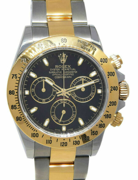 Rolex Daytona Chronograph 18k Yellow Gold/Steel Black Dial Mens Watch M 116523