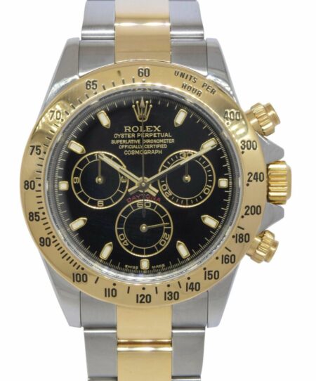 Rolex Daytona Chronograph 18k Yellow Gold/Steel Black Dial Mens Watch P 116523