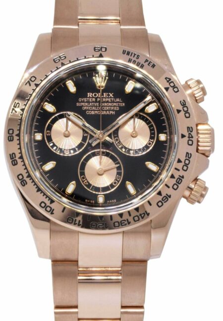 Rolex Daytona Chronograph Black Dial 18k Rose Gold Watch G 116505