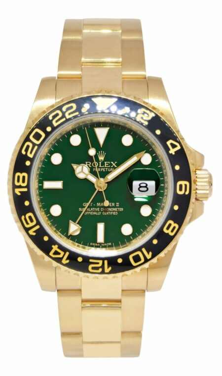 Rolex GMT-MASTER II 18k Yellow Gold & Ceramic Green Dial 40mm Watch Z 116718