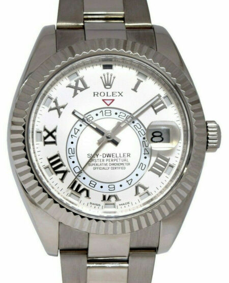Rolex Sky-Dweller GMT 18k White Gold Ivory Roman Dial Mens 42mm Watch 326939