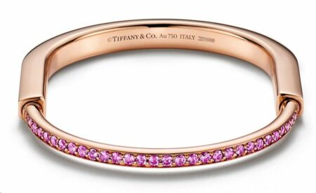Tiffany & Co. Tiffany Lock Bangle 18k Rose Gold Pink Sapphires Bracelet Medium
