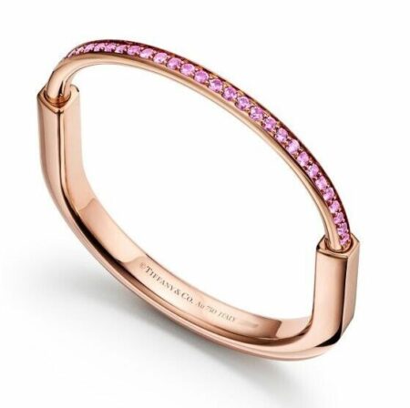 Tiffany & Co. Tiffany Lock Bangle 18k Rose Gold Pink Sapphires Bracelet Medium