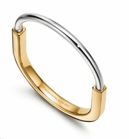 Tiffany & Co. Tiffany Lock Bangle 18k Yellow & White Gold Bracelet Size Small