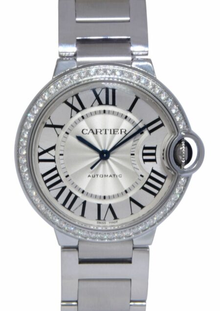 Cartier Ballon Bleu 36mm Steel Diamond Bezel Automatic Watch B/P W4BB0024 4372