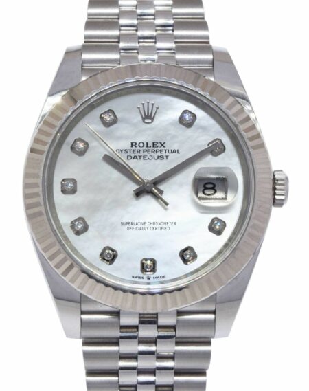 Rolex Datejust 41 Steel & 18k Gold Bezel MOP Diamond Dial Watch B/P '20 126334