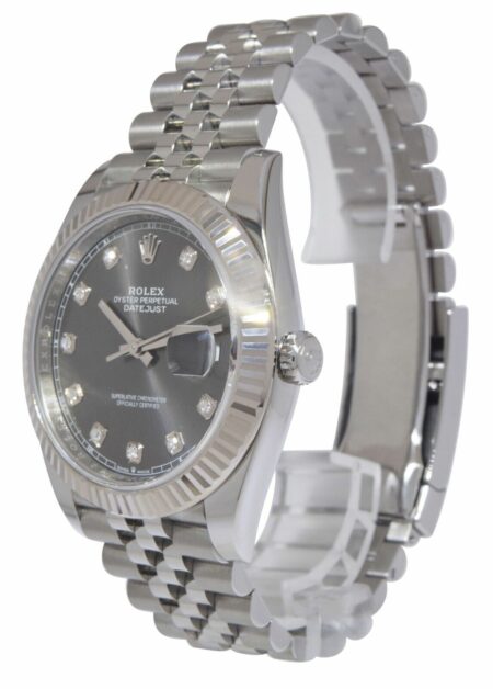 NOS Rolex Datejust 41 Steel 18k WG Rhodium Diamond Dial Watch B/P '24 126334