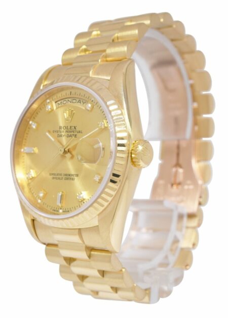 Rolex Day-Date President 18k Yellow Gold Champagne Diamond Dial 36mm Watch 18238