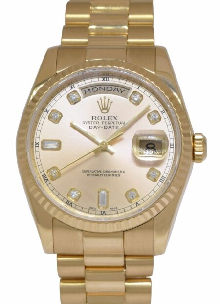 Rolex Day-Date President 18k Yellow Gold Sundust Diamond Dial 36mm Watch 118238