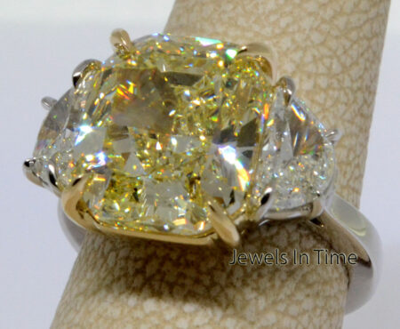 9.03 Carat Fancy Yellow Diamond Ring Platinum & 18k Gold GIA Certificate  Size 6
